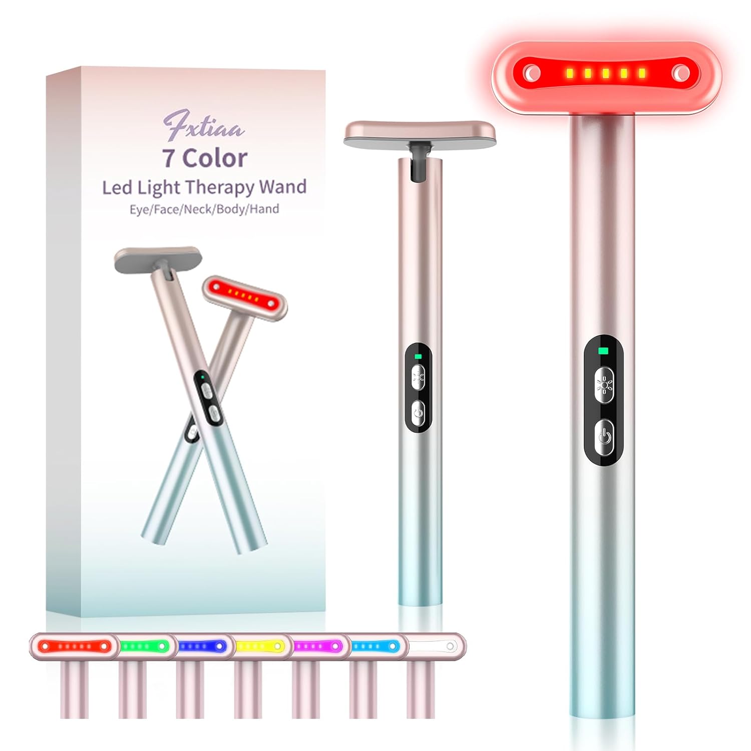 Led-Face-Wand，7 in 1 LED Light Therapy Facial Red & Blue Rejuvenation Tool Pink...