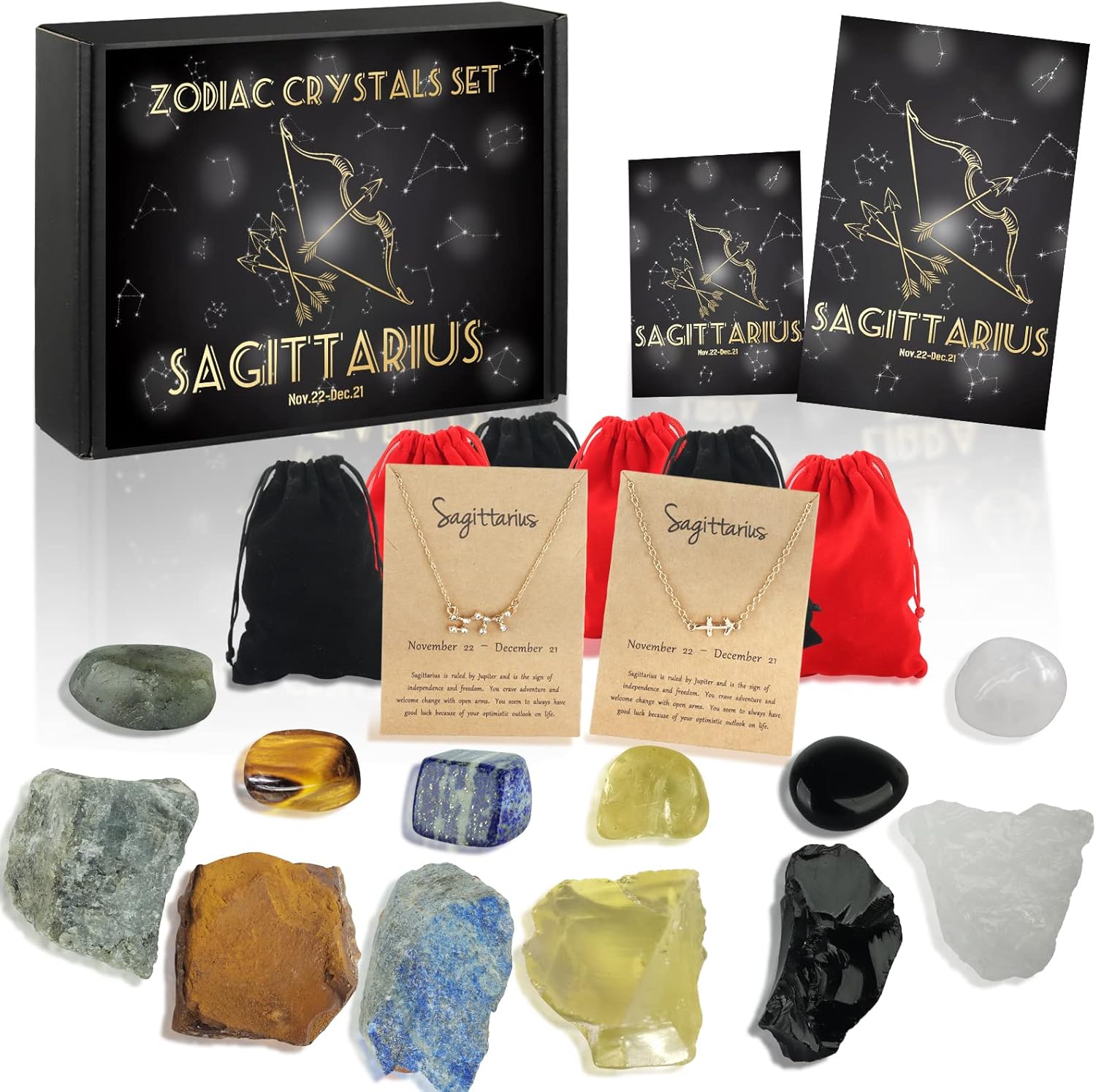 14pcs Sagittarius Zodiac Crystals Gift Set Crystal and Healing Stones Star Sign...
