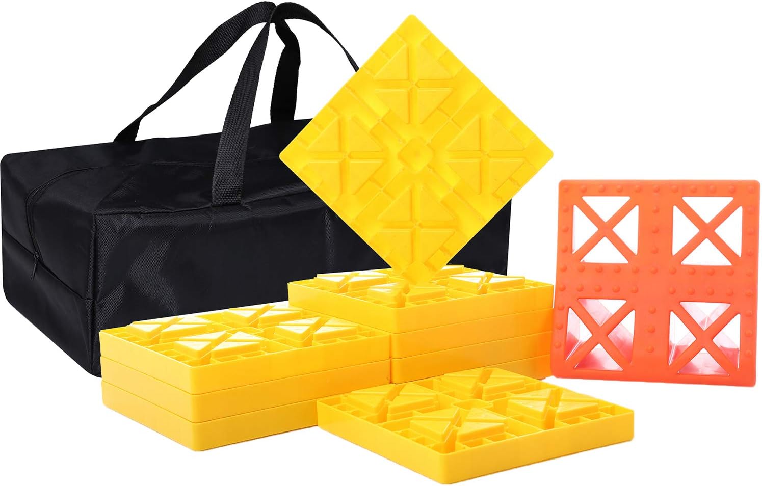 Homeon Wheels RV Leveling Blocks, One Top Tire Wheel Chock and 9 Pack Interlocki...