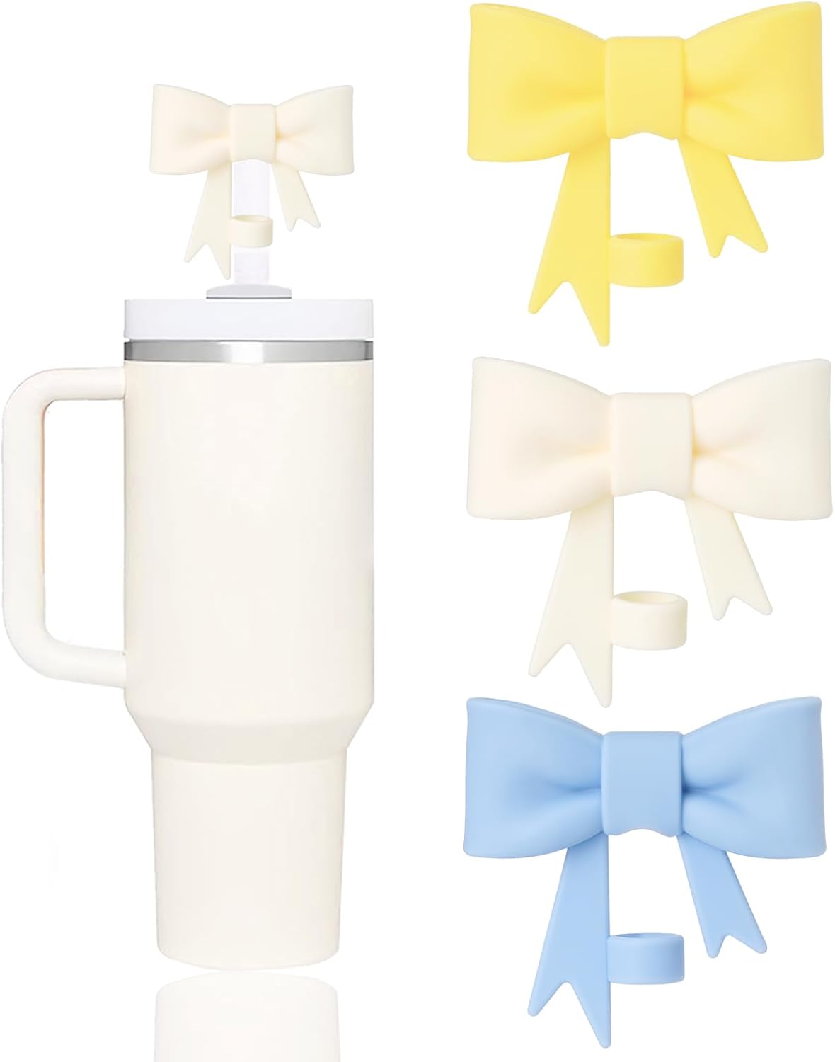 Cute Bow Straw Covers Cap Toppers Compatible with Stanley 40/30 oz Tumbler Cups,...