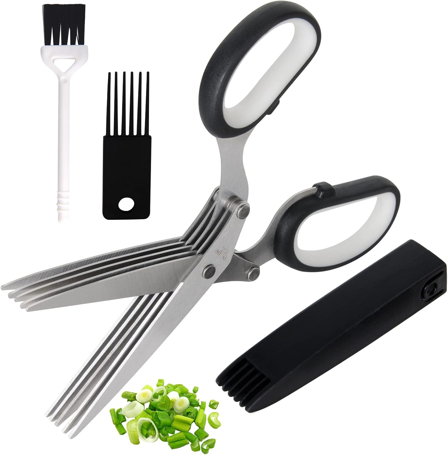 ShangTianFeng salad scissors, Herb Scissors with 5 Blades and Cover,Kitchen 5 St...