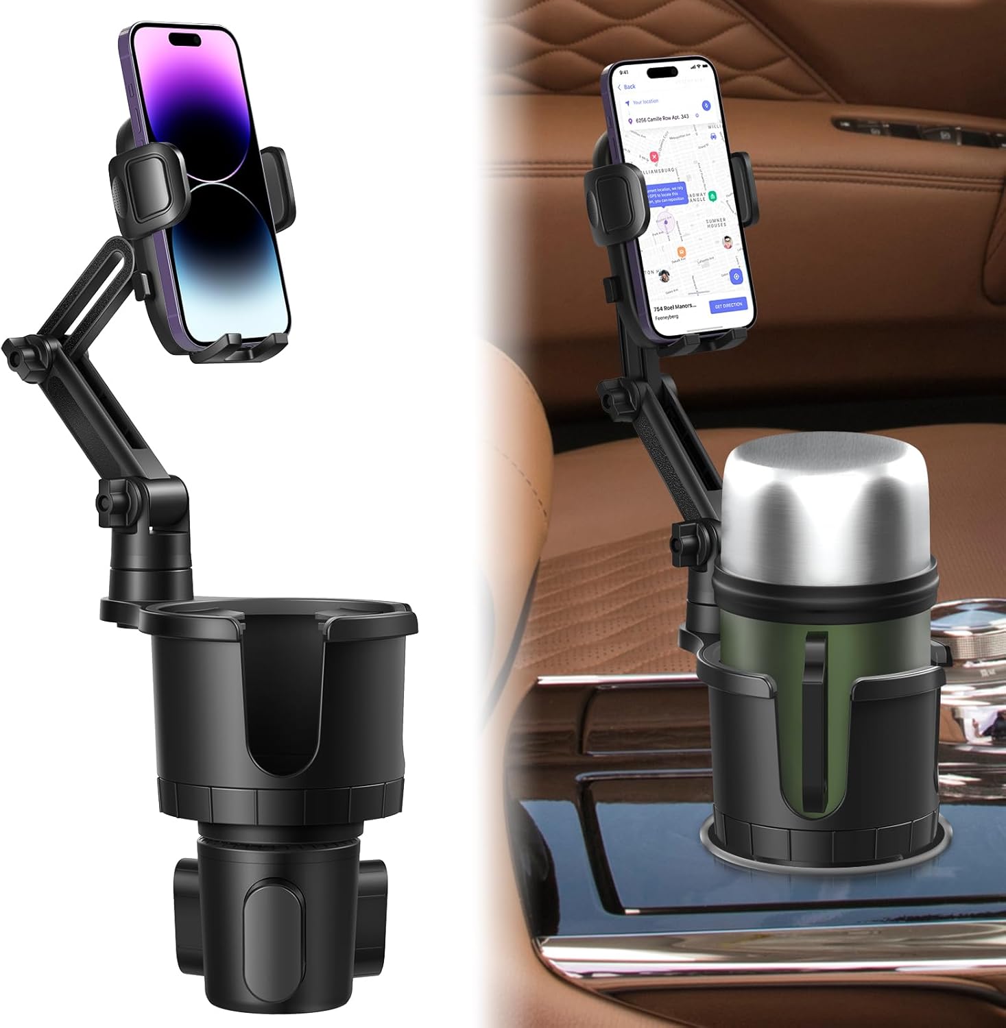Cup Holder Phone Mount for Car with Expandable Base, 2-1 Phone Holder Car Cuphol...