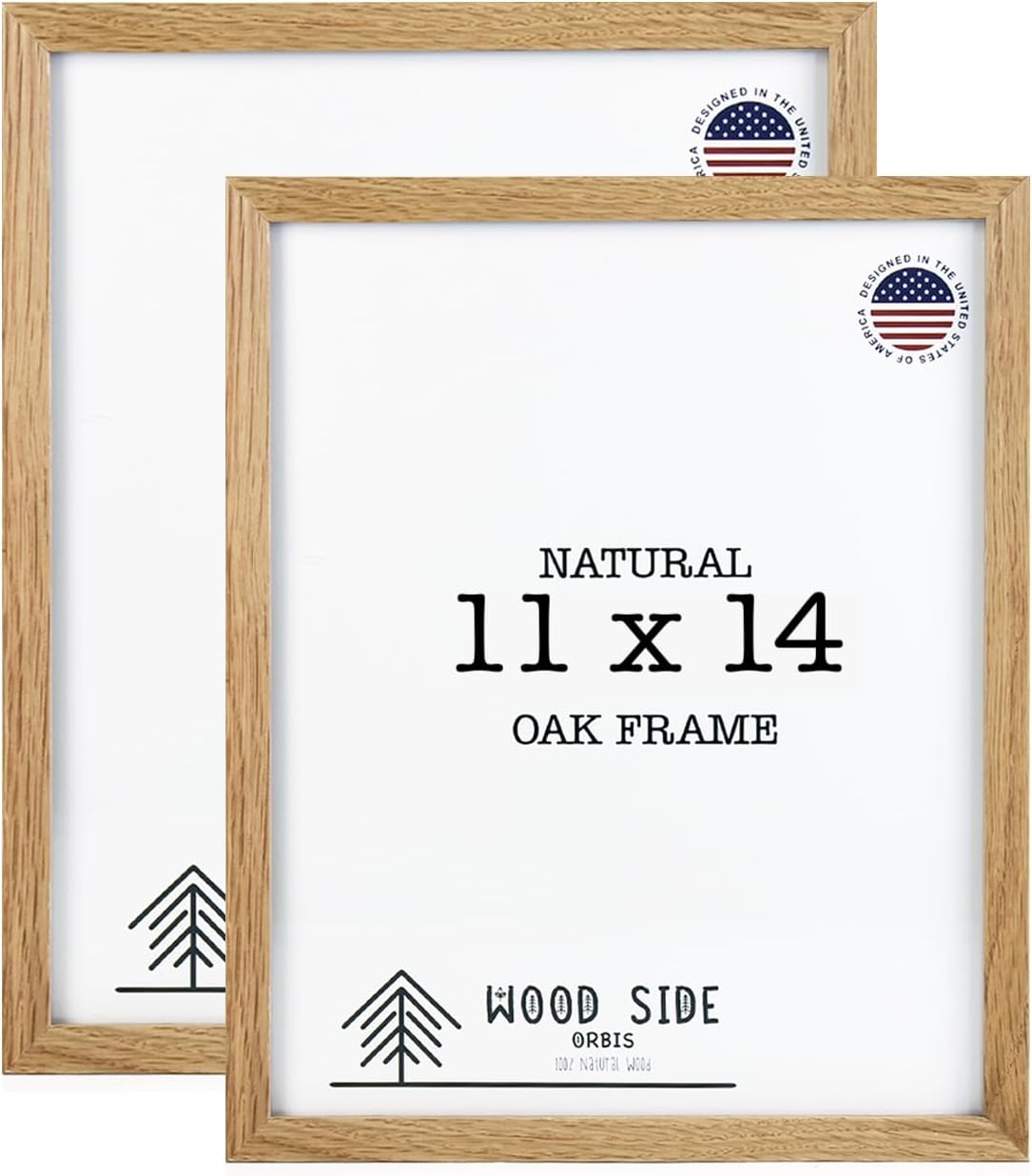 Oak Wood Picture Frames 11x14 - Set of 2 - Natural Solid Wood Photo Frame Real G...