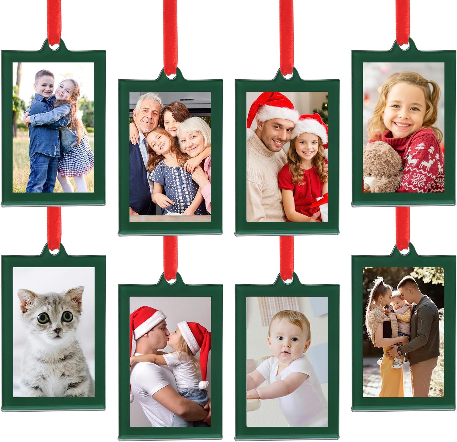 UNIQOOO 8 Pcs Christmas Acrylic Green Photo Frame Ornaments for Display Picture,...