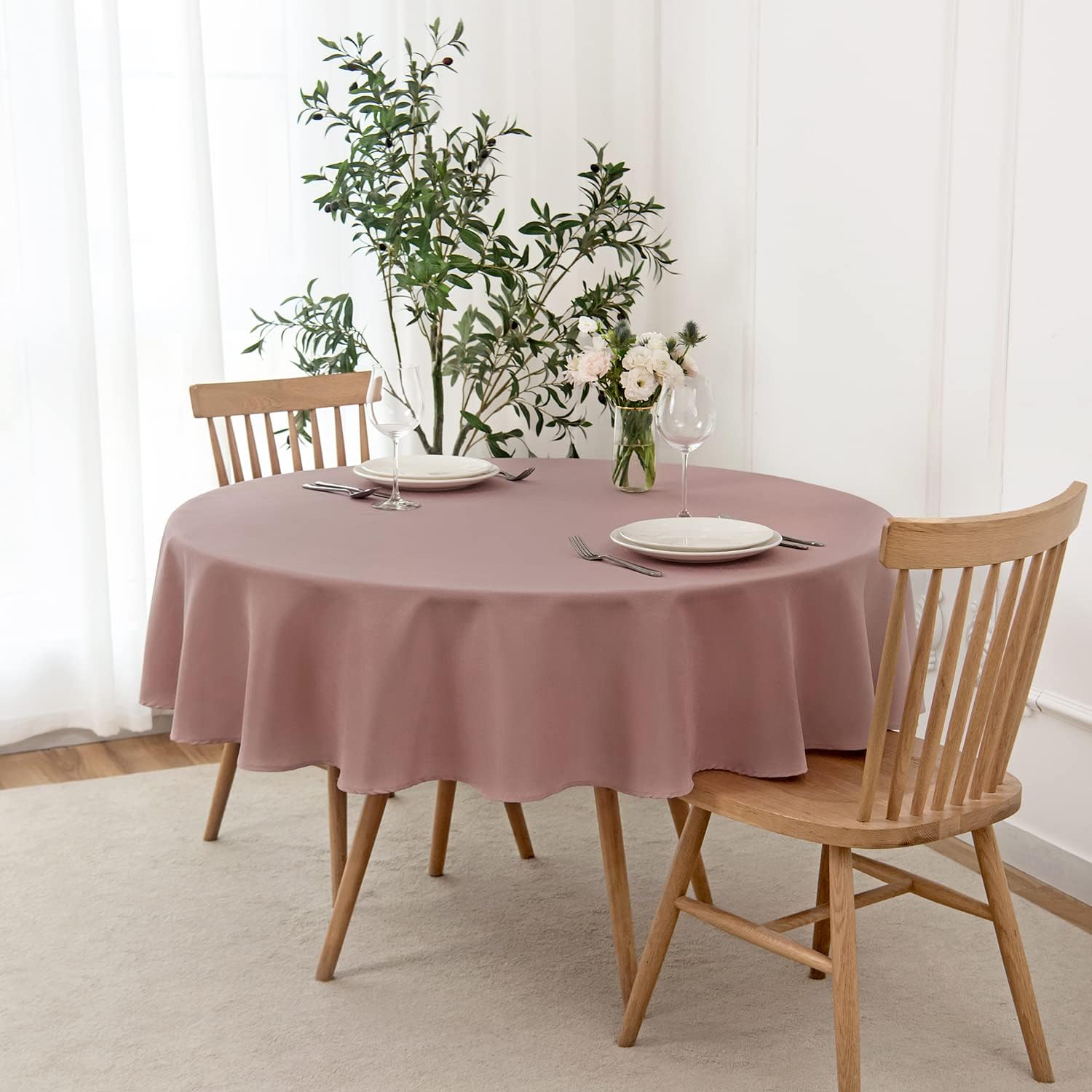 maxmill Round Linen Looking Textured Tablecloth Spill-Proof Wrinkle Free Soft Ja...