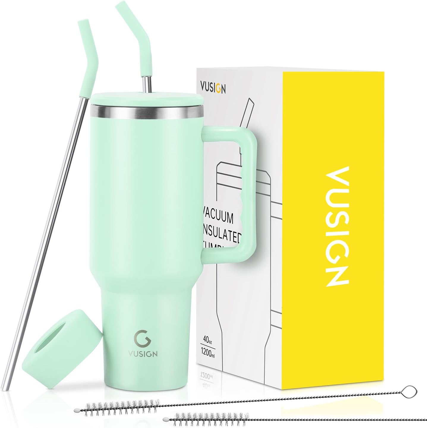 VUSIGN 40 oz Tumbler with Handle and Straw Lid, Stainless Steel Vacuum Insulated...