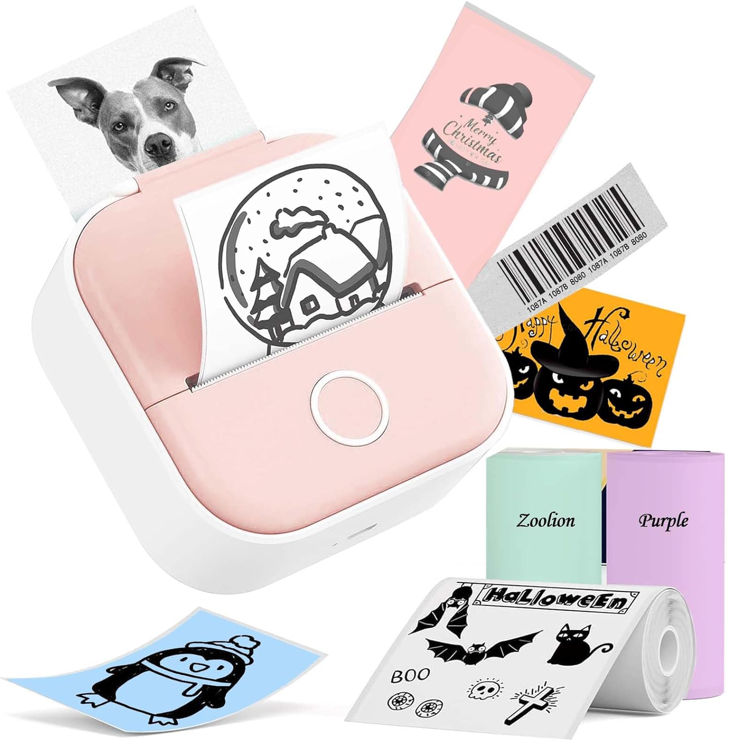 Mini Sticker Printer T02 - Inkless Thermal Printer with 3 Roll of 2" White Stick...