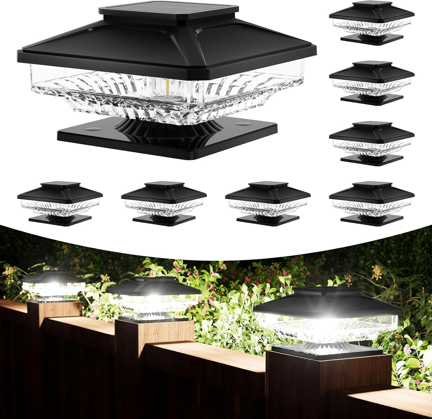 8 Pack Solar Post Cap Lights Outdoor,[NOT Hollow Post],4x4 High Brightness Water...