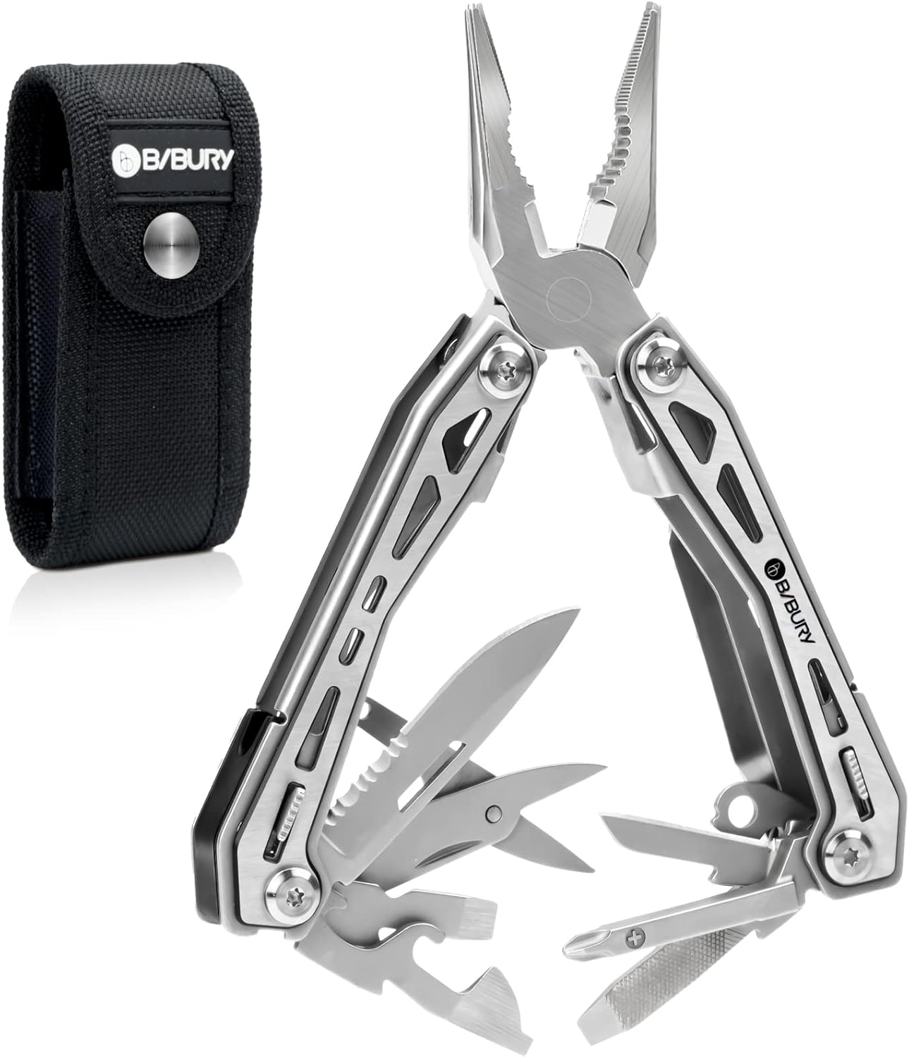 BIBURY Multitools BI2043, 17-in-1 Portable Multitool Foldable Spring-Loaded Plie...