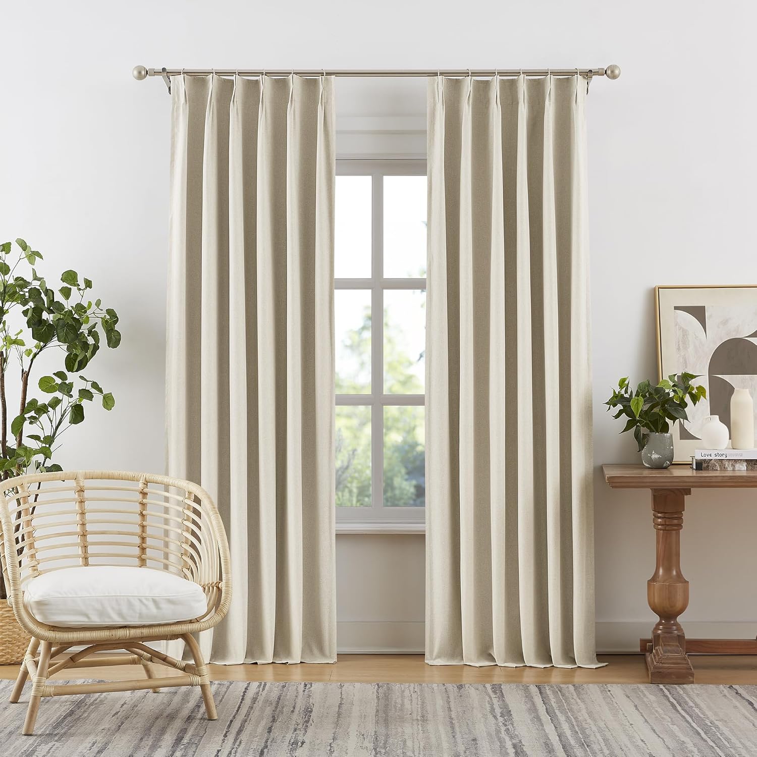 DUALIFE Pinch Pleated Curtains 84 Length 2 Panels Set, Cream Beige Pleated Bedro...