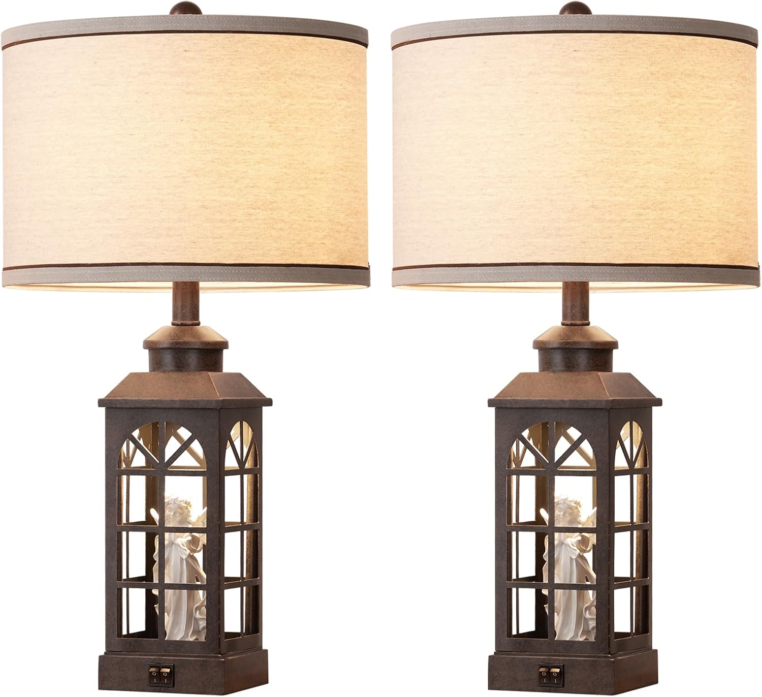 RORIANO 25" Set of 2 Retro Farmhouse Table Lamps for Living Room Bedroom Nightst...