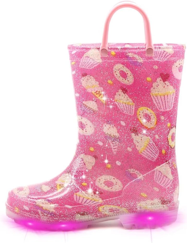 EUXTERPA Toddler-Kids Waterproof Light Up Rain Boots Patterns and Glitter Boots...
