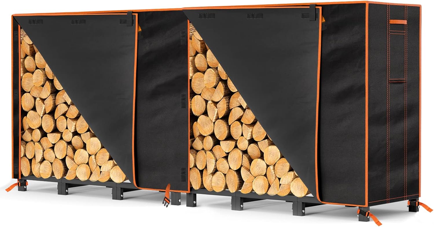 GREENER 8ft Firewood Rack Cover-600D Oxford Fabric Heavy-duty Waterproof Wood Ra...