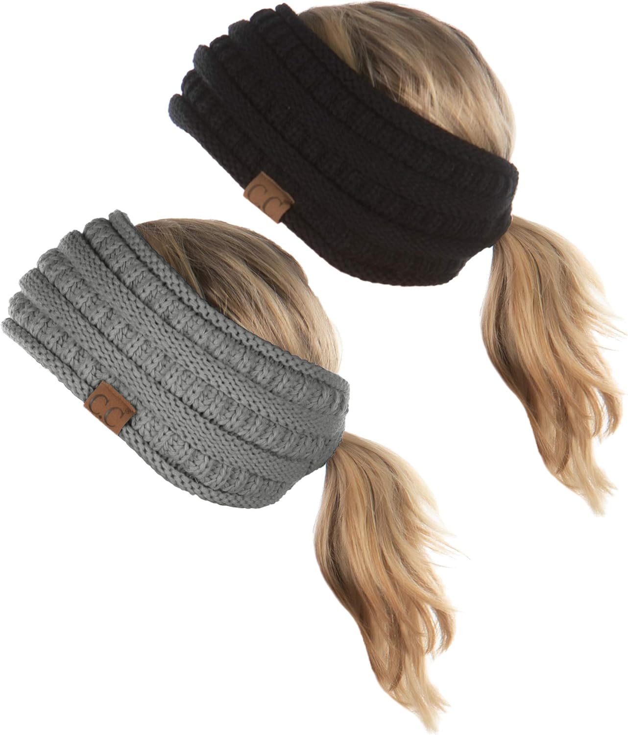 Funky Junque Womens Ponytail Head Wrap Messy Bun Lined Knit Headband Ear Warmer...