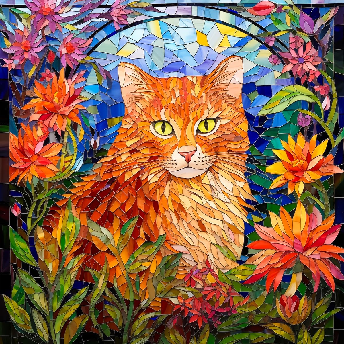 Bgraamiens Puzzle-Mosaic Ginger Cat- 1000 Pieces Ceramic Tile Mosaic Art Puzzle...