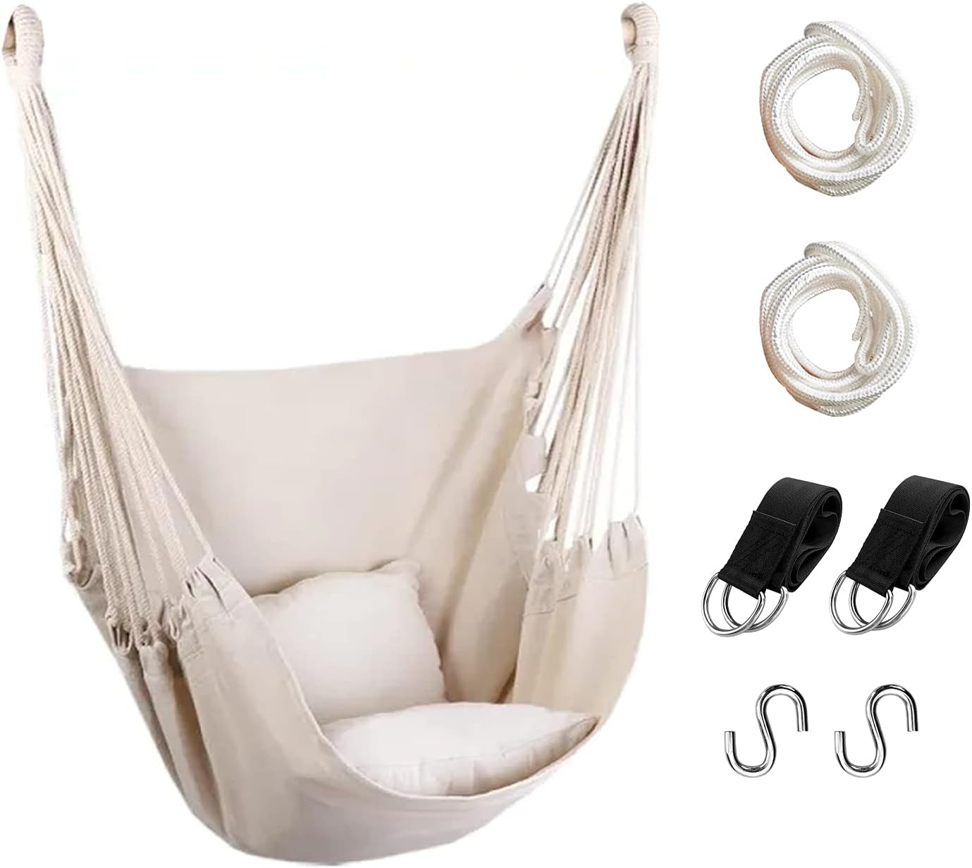 Hommtina Hammock Chair Hanging Rope Swing, Max 300 Lbs Hanging Chair with Pocket...
