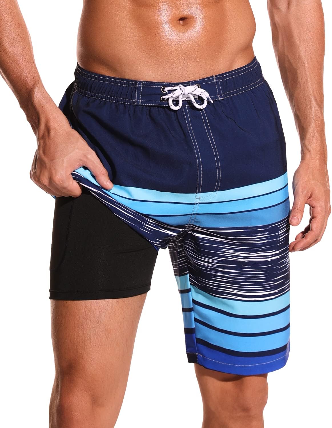 SILKWORLD Mens Swim Trunks with Compression Liner 9" Beach Board Shorts Men 2 in...
