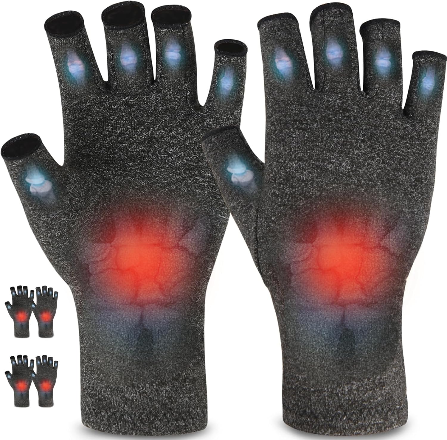 AovYoo 2 Pairs Fingerless Arthritis Compression Gloves Raynauds Gloves Rheumatoi...