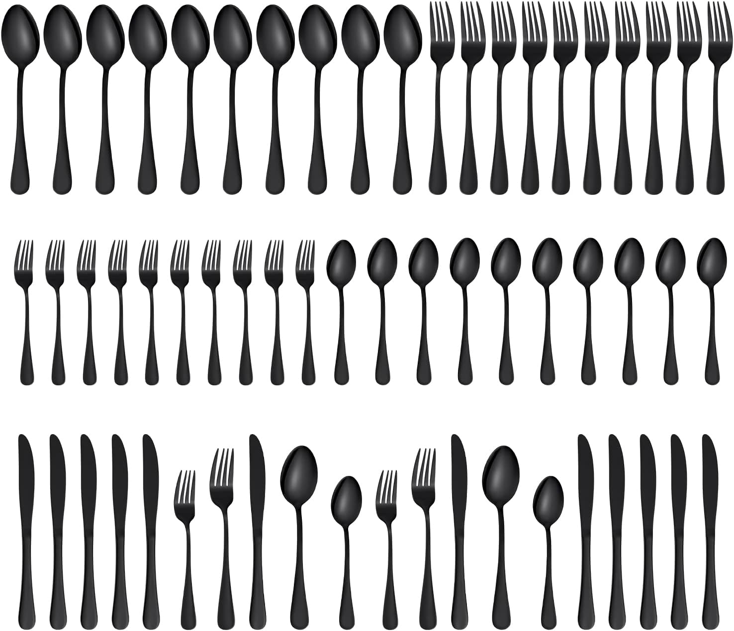 60 Piece Black Silverware Set Service for 12, Stainless Steel Flatware Utensils...