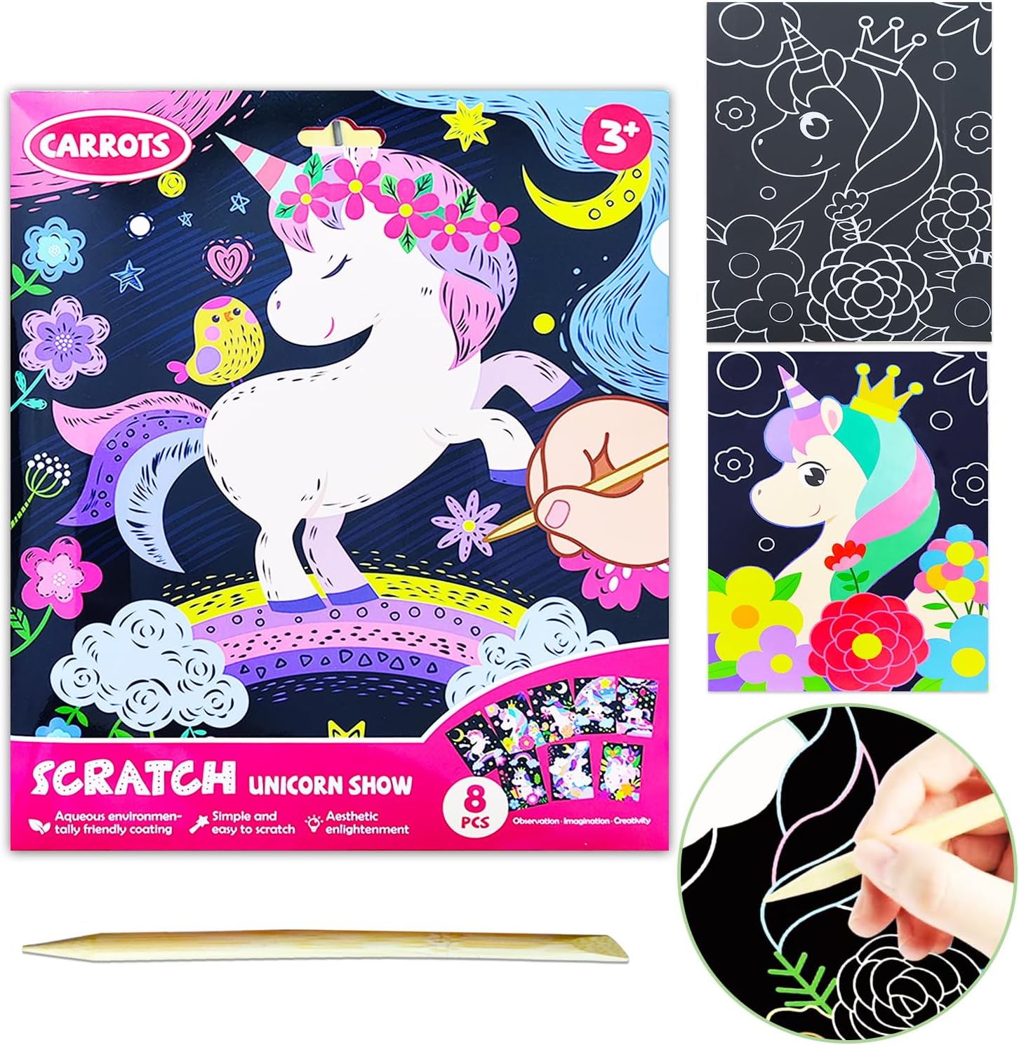 JUNQIU Scratch Art for Kids, Unicorns Black Rainbow Scratch Art Paper Set-Arts a...