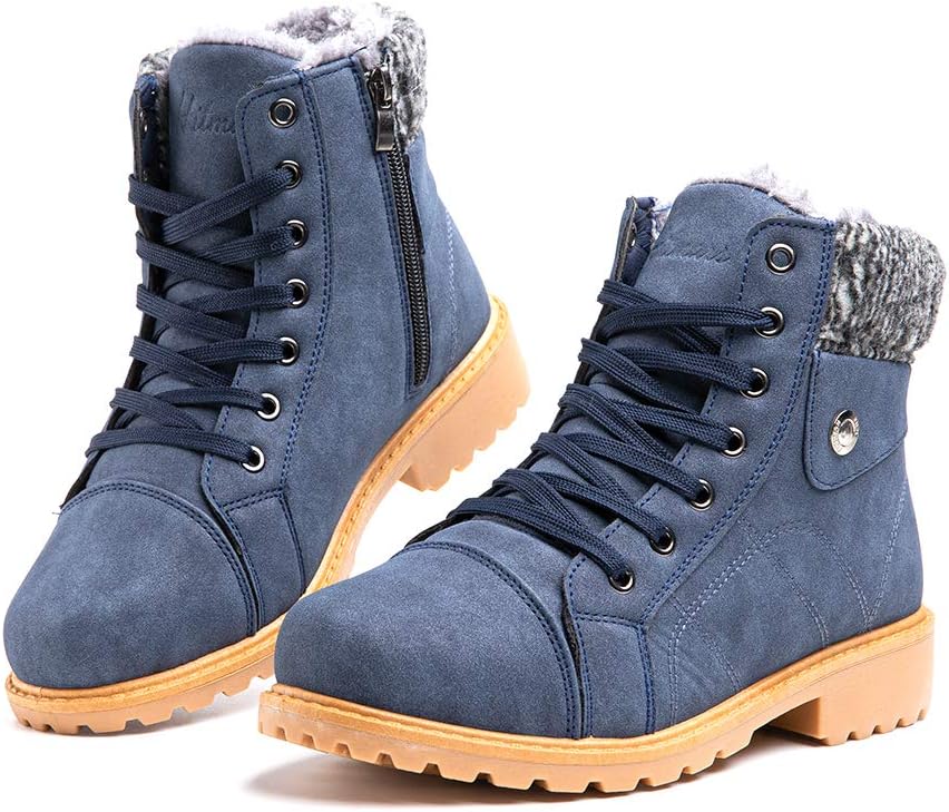 Hitmars Ladies Winter Boots Fur Lined Ankle Snow Boots Women Lace Up Warm Shoes...