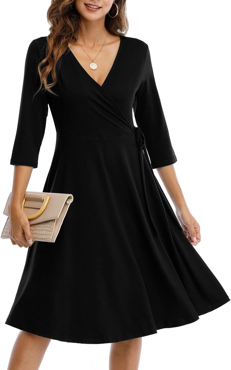 Wrap Dress for Women Casual V Neck Floral Party Swing A-Line Faux Wrap Dresses M...