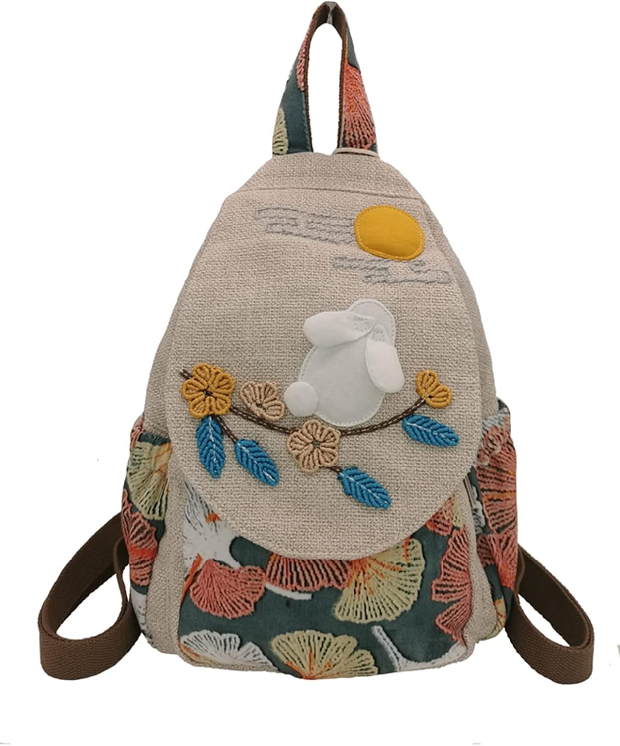 HUANGGUOSHU Women Cotton Woven Hippie Hemp Boho Canvas Embroidery Multi Pocket R...