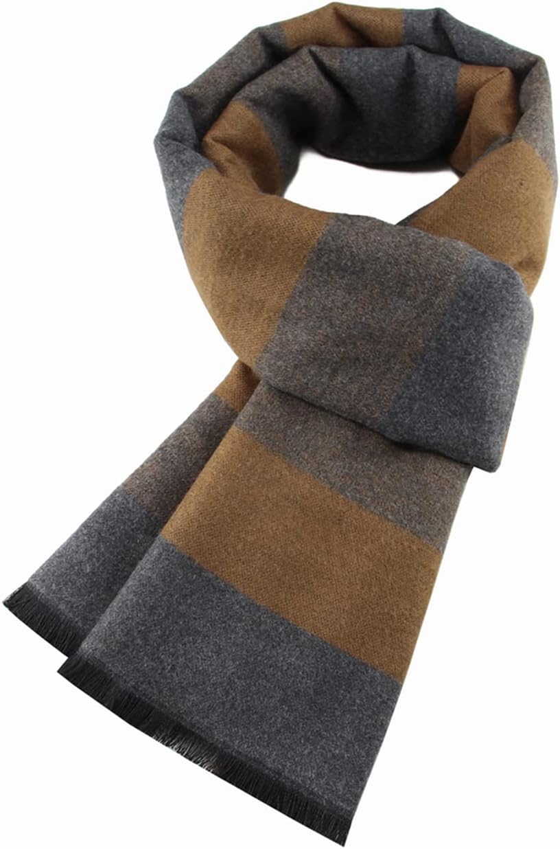 VICSPORT Warm Winter Scarf Men Autumn Elegant Plaid Scarves Brown-grey