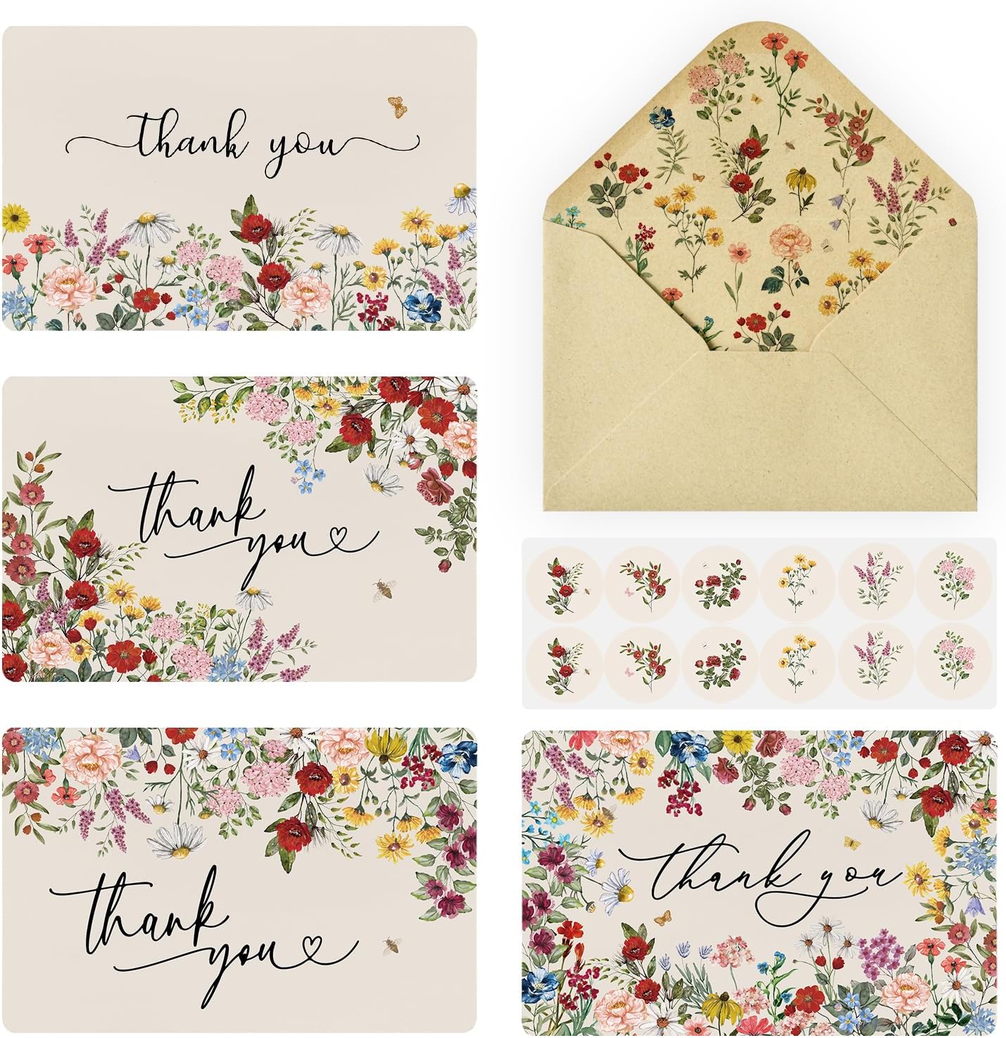 Artoid Mode 36 Pack Vintage Wildflower Thank You Cards Flower Greeting Cards Gif...