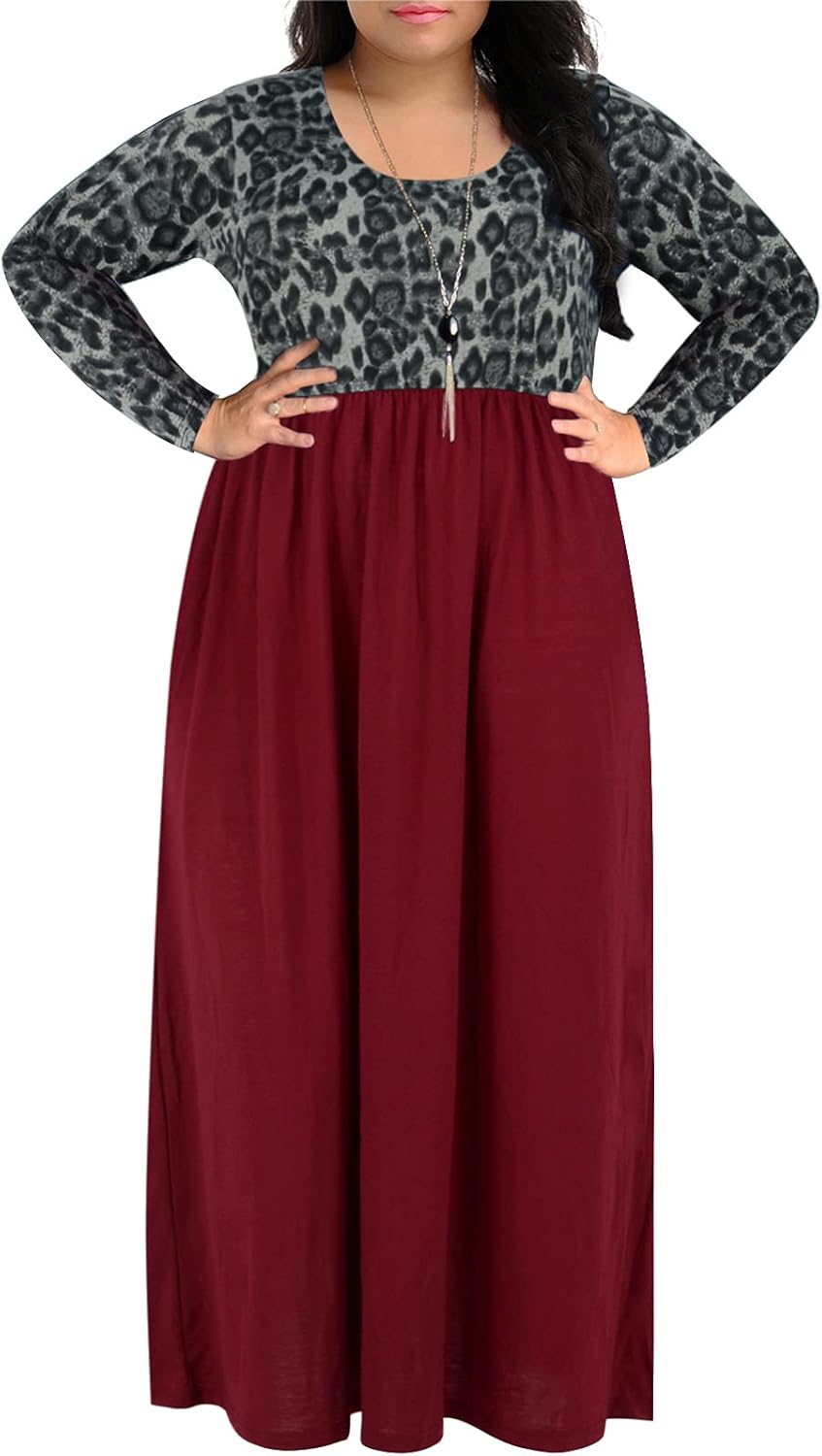 Nemidor Women's Chevron Print Long Sleeve Plus Size Casual Maxi Dress with Pocke...