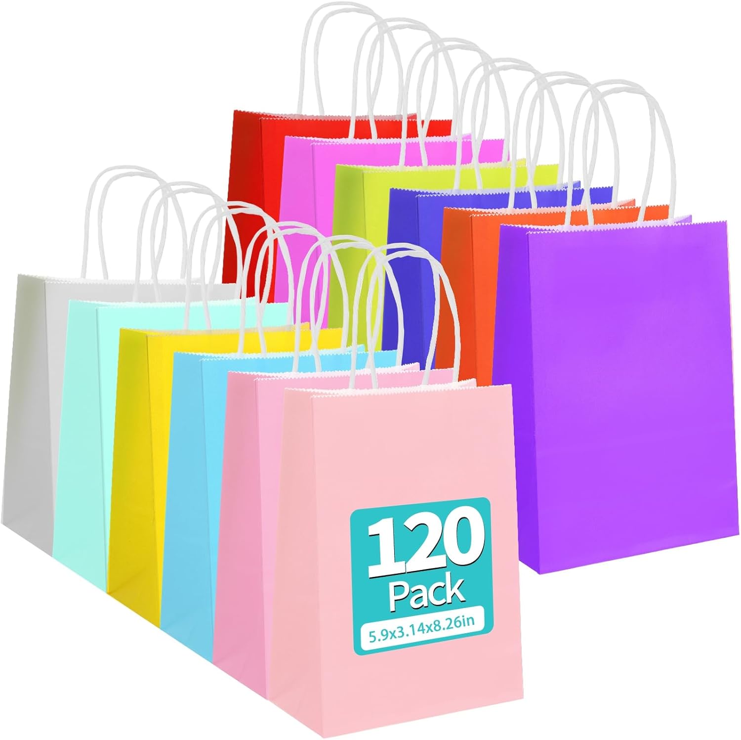 120 PCS Paper Gift Bags, 5.9x3.1x8.3 in Colored Paper Bags with Handles Small Gi...