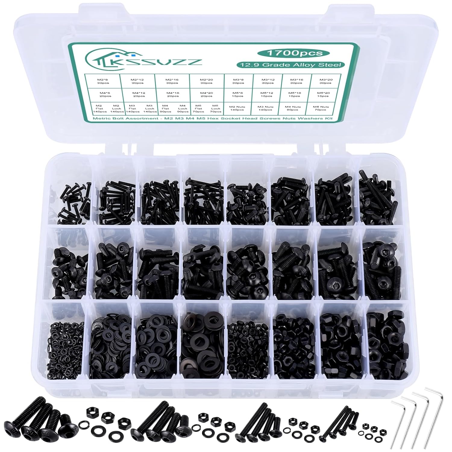 1700PCS Metric Nuts and Bolts Assortment Kit - M2 M3 M4 M5 Screws Assortment, As...