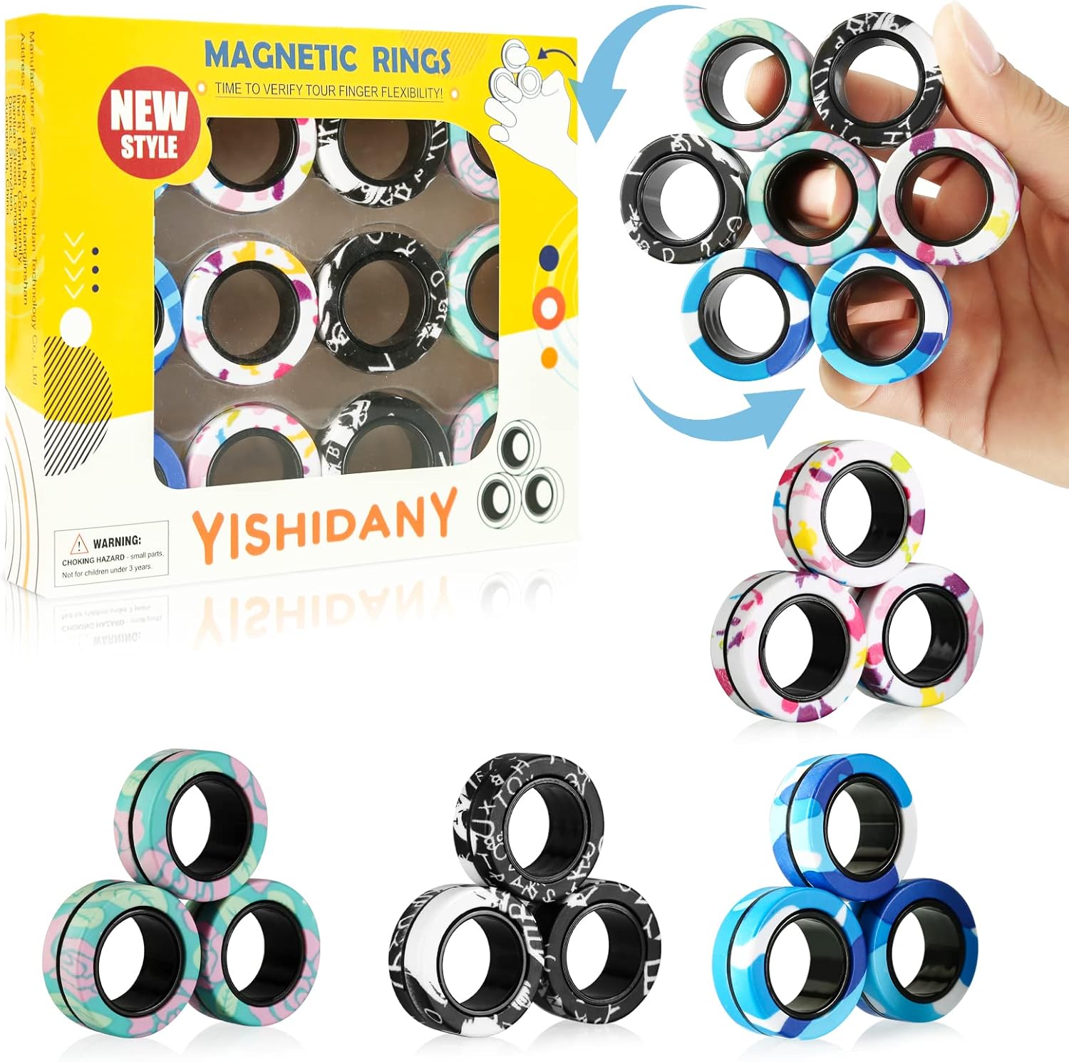 12Pcs Magnetic Rings Fidget Spinner Toys Set, ADHD Stress Relief Fingers Magnet...