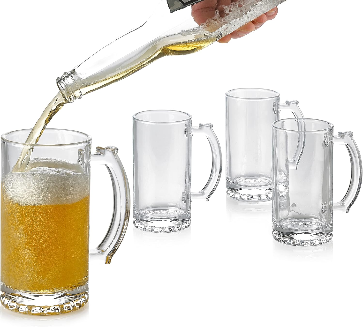 PARNOO Classic Simple Beer Mug Set, Beer Mugs with Handles, Glass Beer Steins, F...