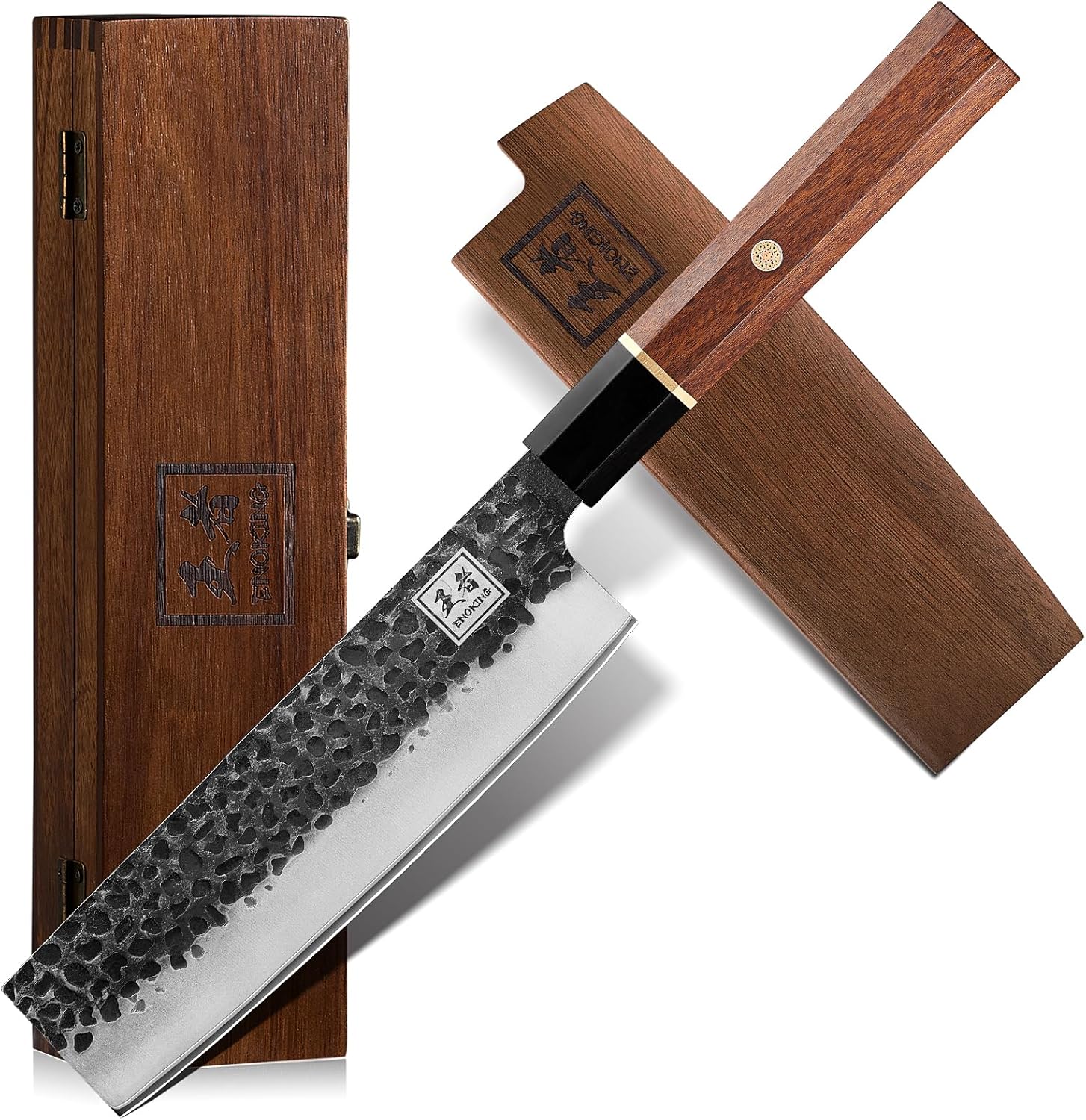 ENOKING Japanese Nakiri Knife, 7 Inch Vegetable Knife 5 Layer 9CR18MOV Clad Stee...