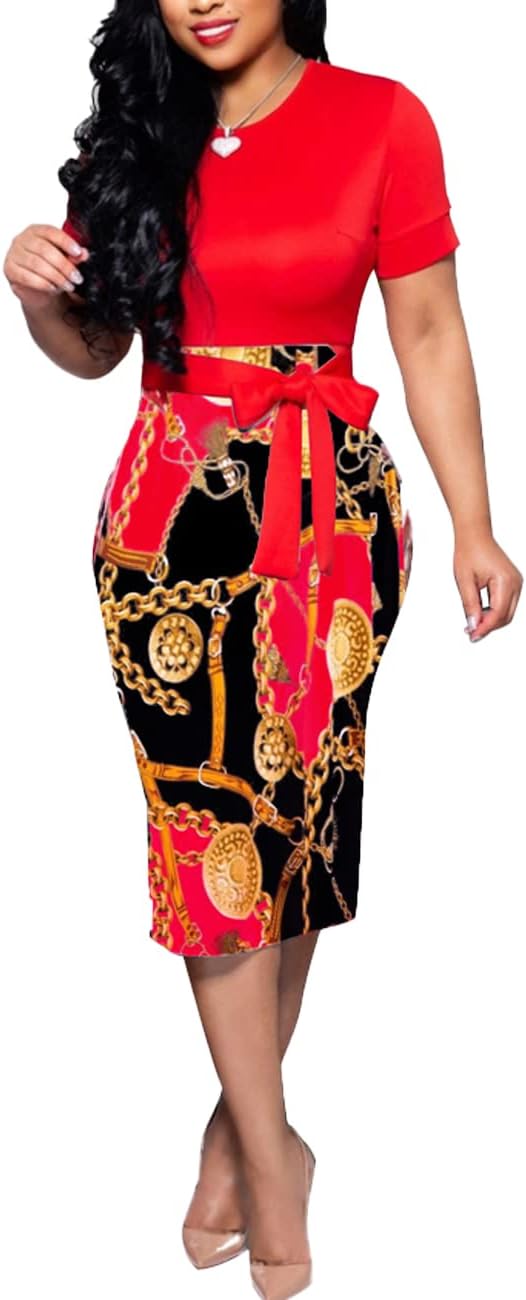 BOGURST Women Midi Bodycon Dress Work Casual Cute Floral Prints Pencil Dresses X...