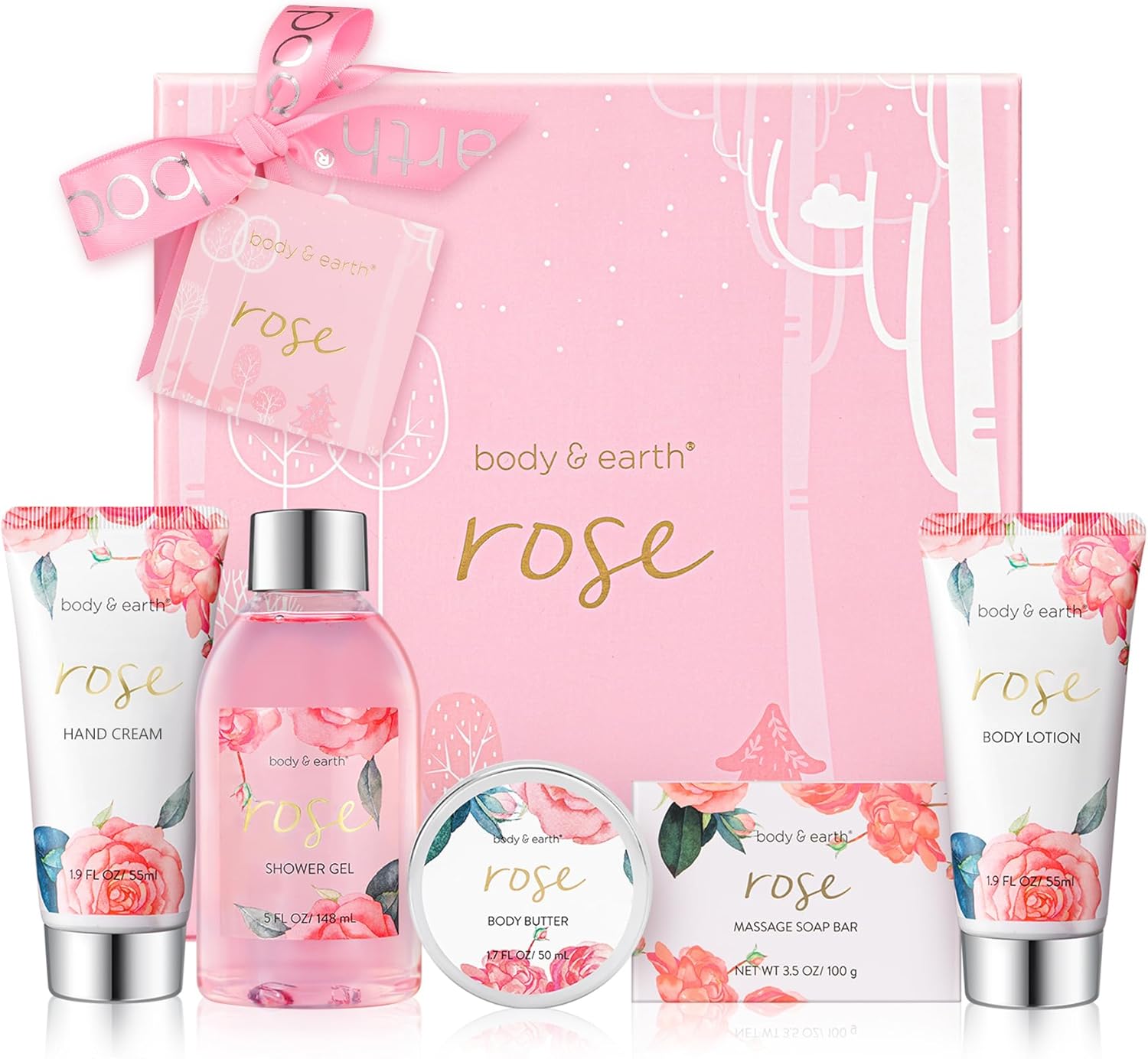 BODY & EARTH Bath Spa Women Gift Set, 5 Pcs Rose Gift Sets Box for Women Pamper...