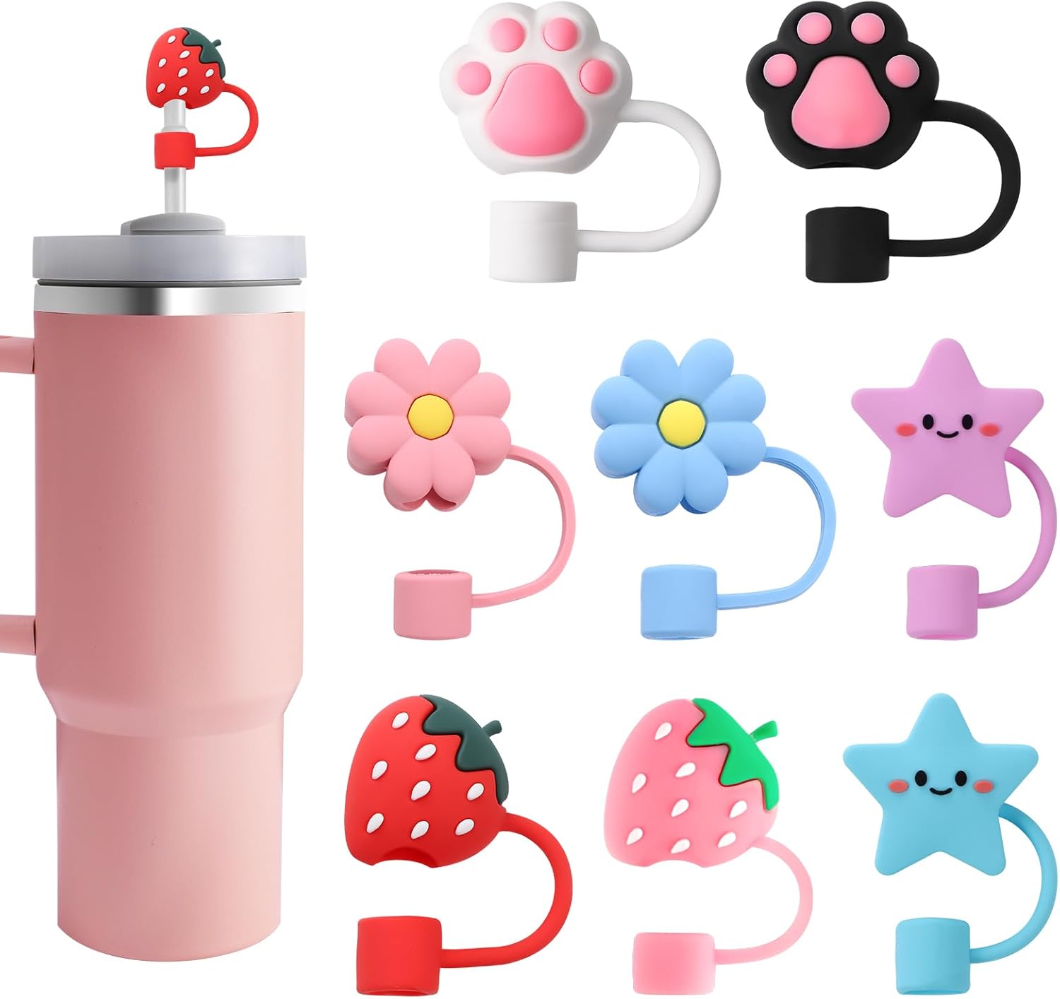 8 PCS Straw Covers Cap, Straw Cover for Stanley 30&40 Oz Tumbler, Reusable Silic...
