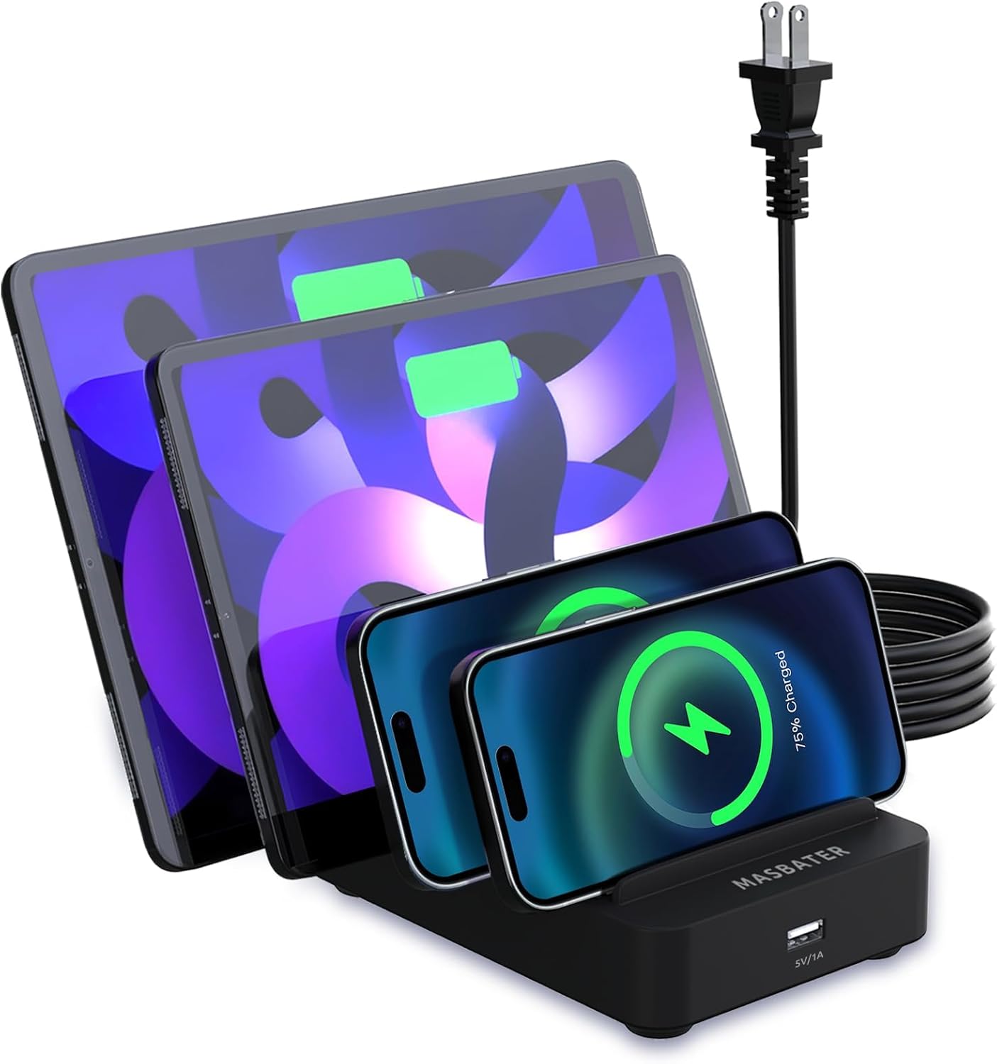 5-Port Fast Charging Station for Multiple Devices - Charging Station Organizer -...