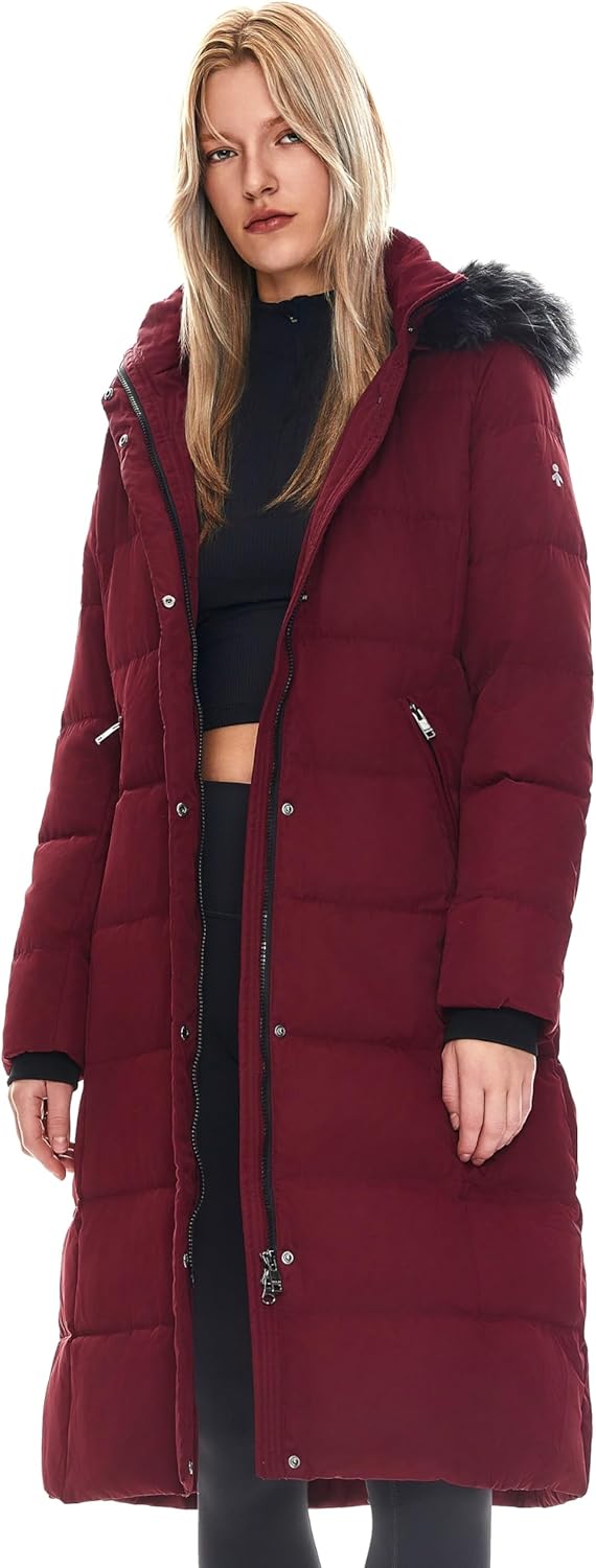 Orolay Women's Quilted Down Jacket Winter Long Coat Hooded Stand Collar Parka La...