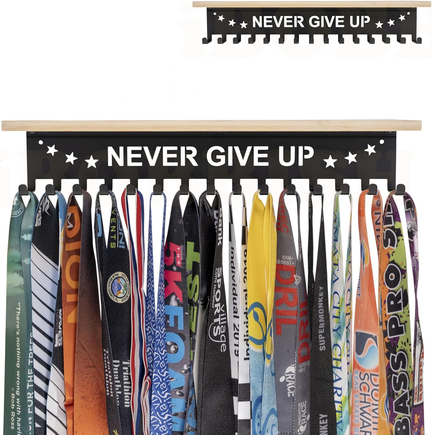 Trophy Shelf with Hooks for Medals - Metal Display Shelf for Wall Mount Ribbon D...