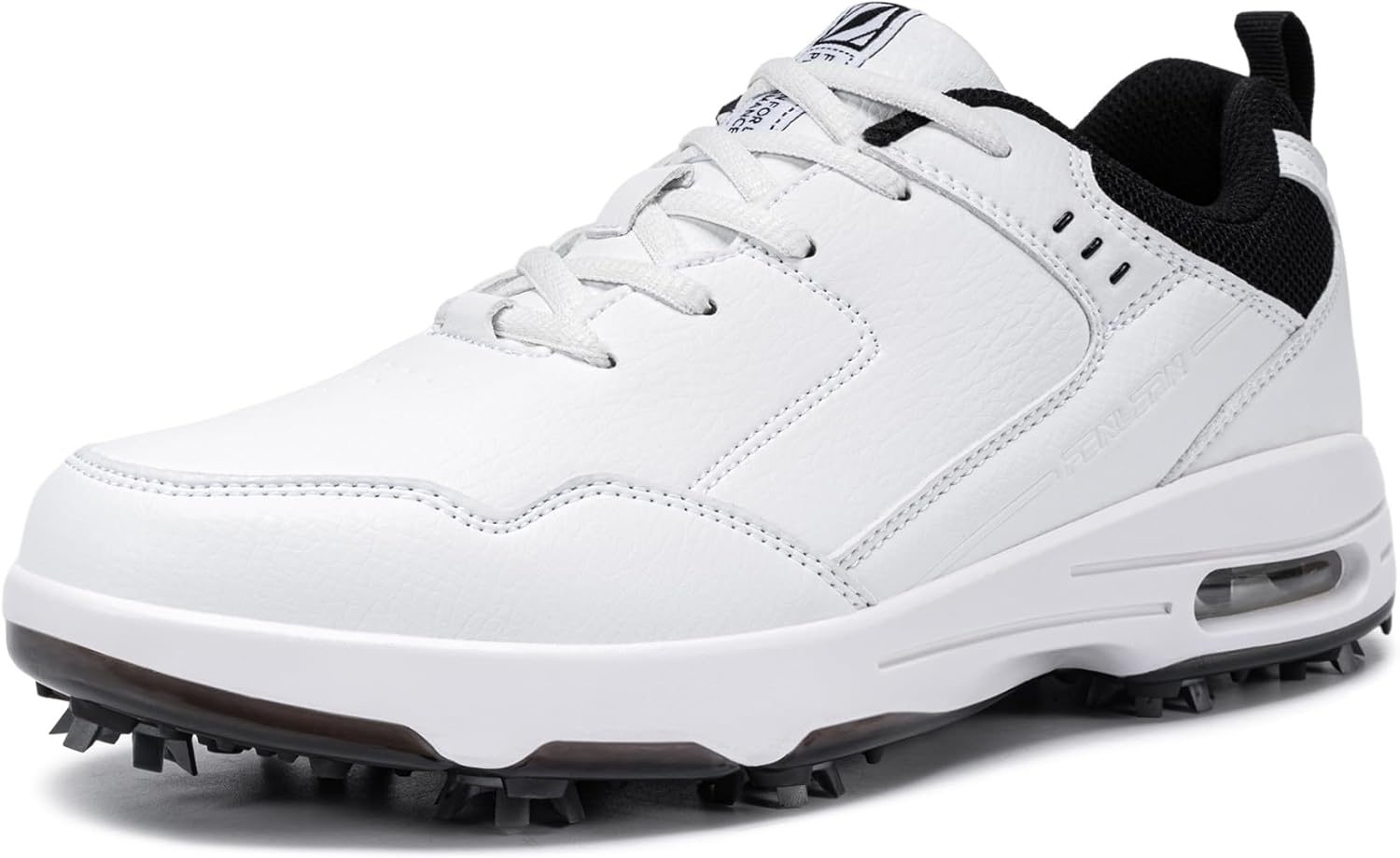FENLERN Men's Golf Shoes Waterproof Spiked Comfortable F025 13 White Black