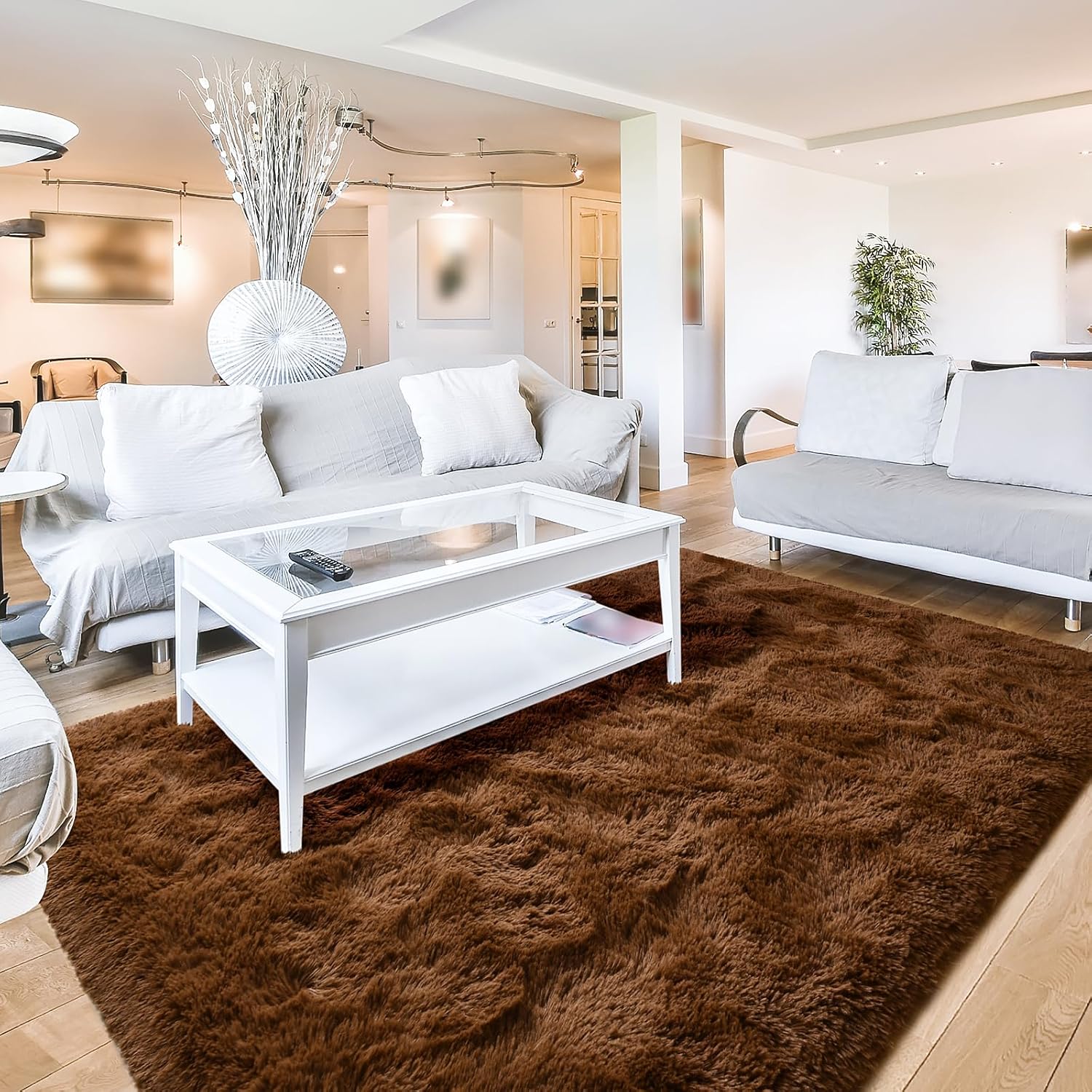 Terrug Fluffy Large Area Rugs for Living Room Bedroom, Coffee 5x8 Rug Washable S...