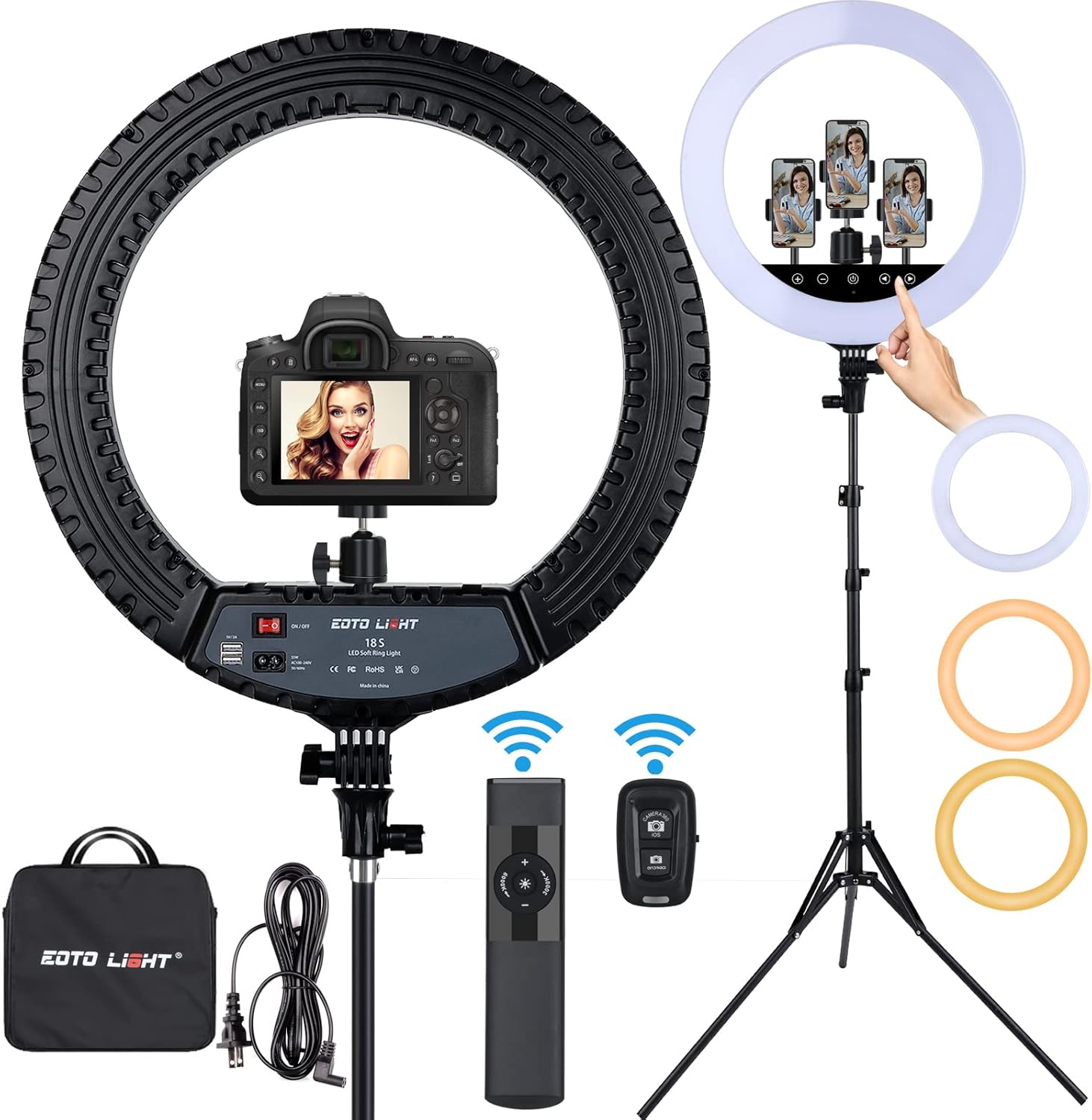 Upgraded 18 inch LED Ring Light with Tripod Stand, Ring Light with Touch Panel f...
