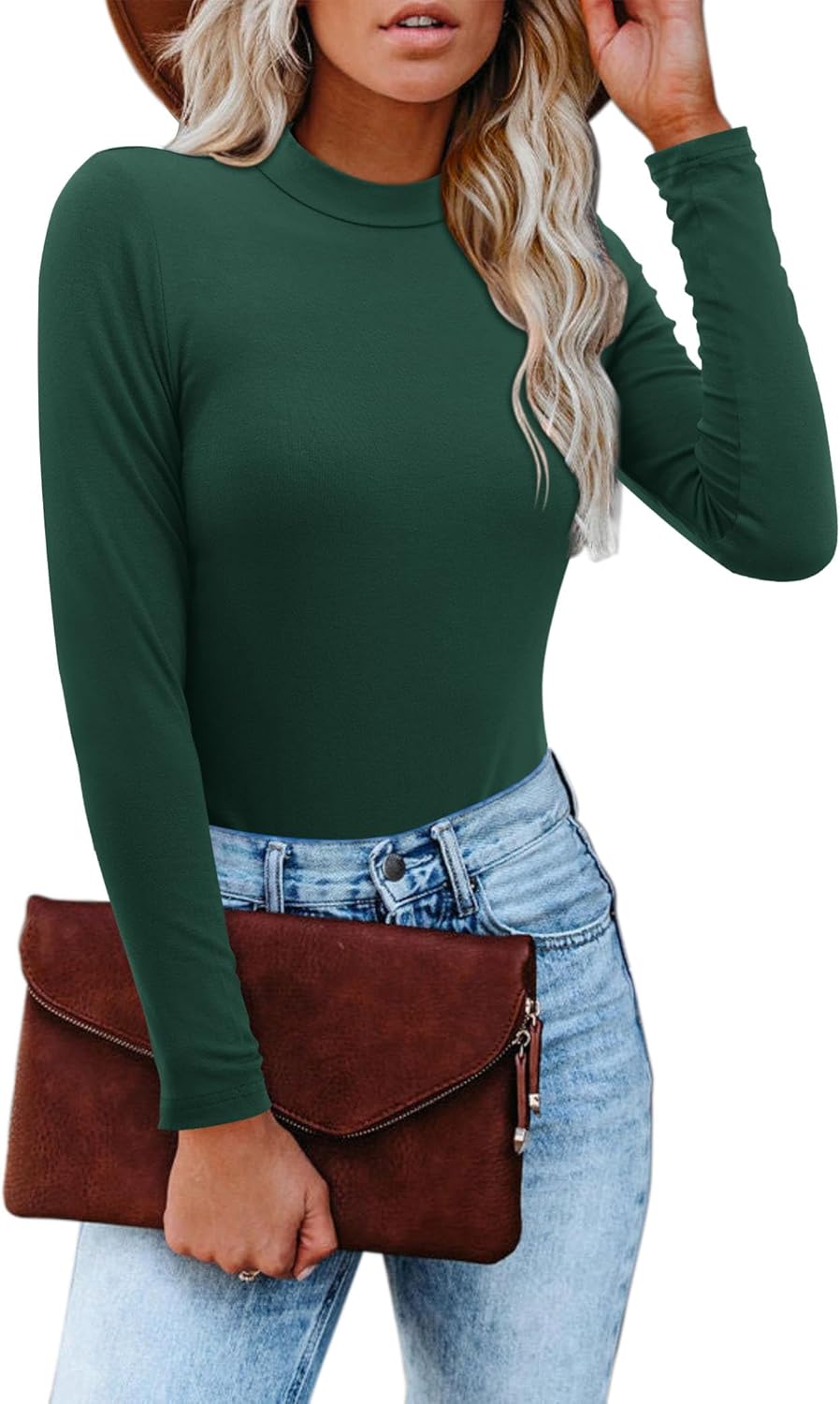Amoretu Womens Mock Turtleneck Tops Long Sleeve Fitted Shirt Business Casual Wor...