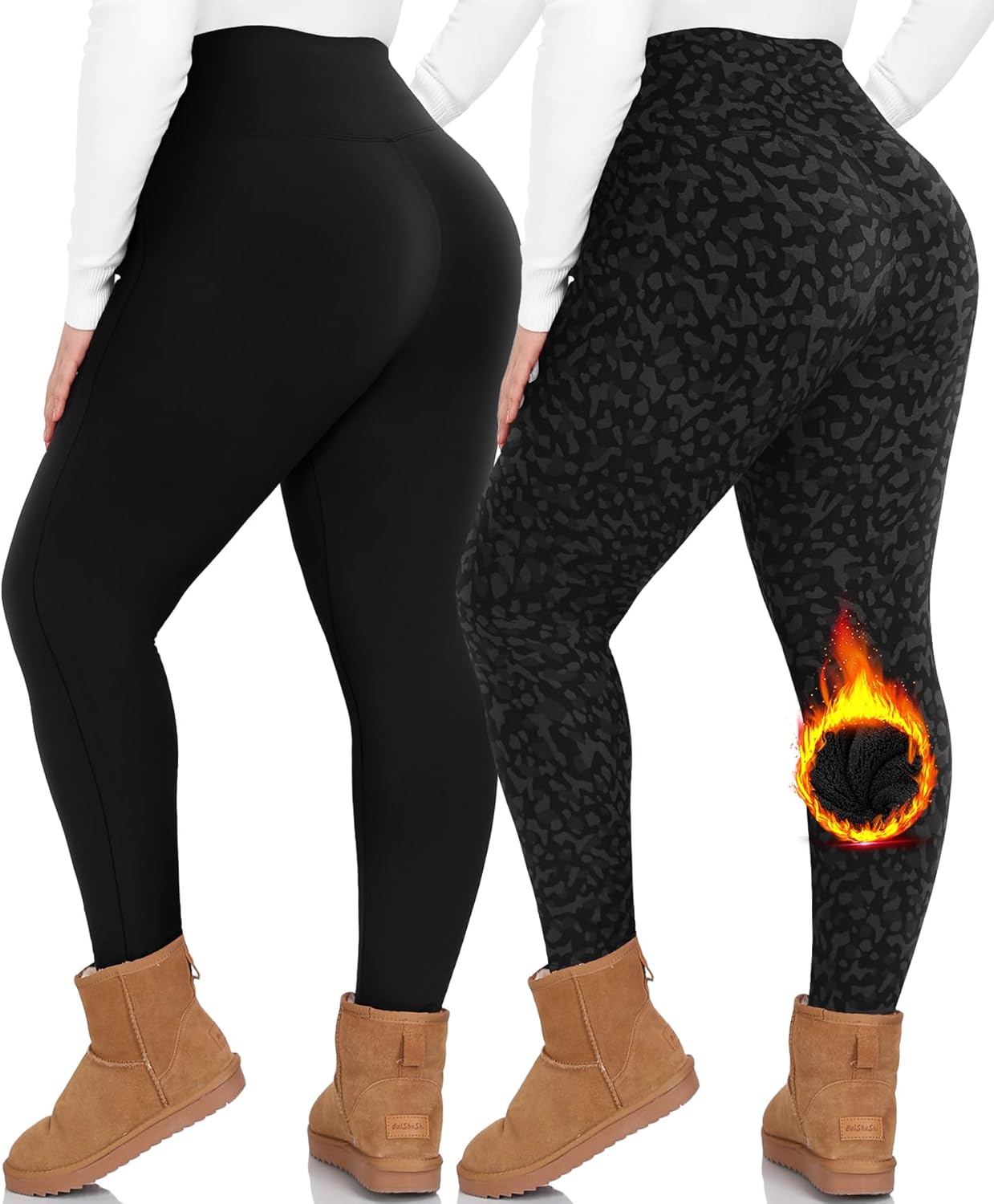 NEW YOUNG 2 Pack Plus Size Fleece Lined Leggings Women-1X-4X High Waist Winter T...