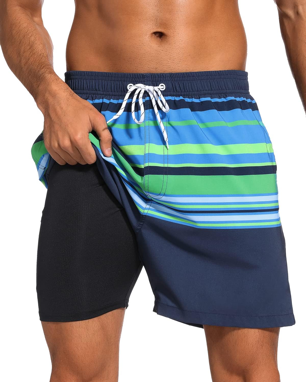 SILKWORLD Mens Swim Trunks with Compression Liner 2 in 1 Quick Dry Bathing Suit...