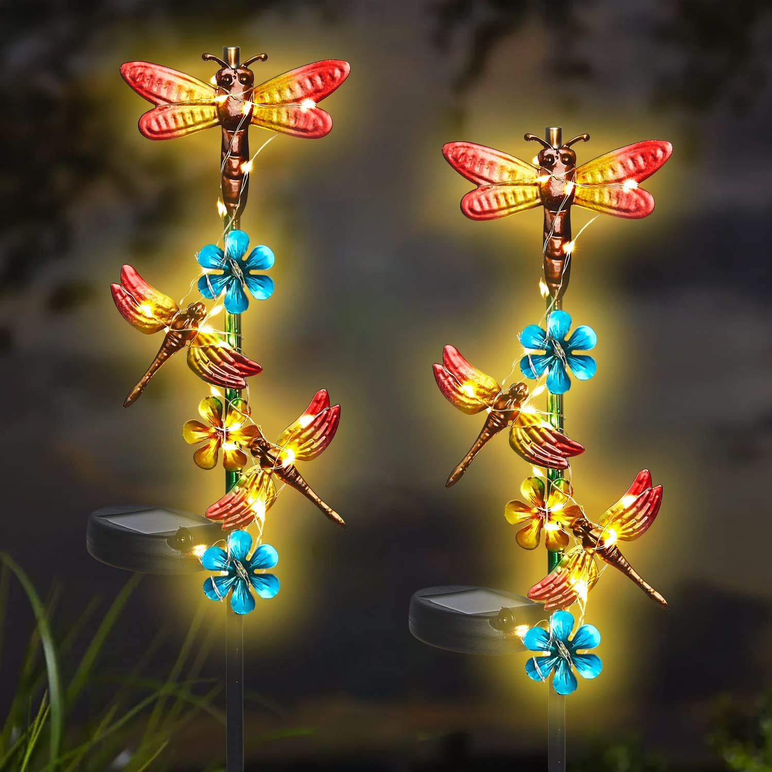 NAN ZAI NAN FANG Solar Garden Lights 2 Pack Outdoor Dragonfly Garden Decor Water...