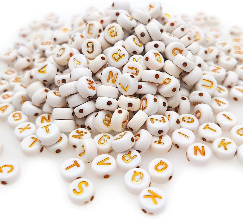 800+ Pieces 4x7mm White Round Acrylic Alphabet Letter Beads A-Z Mixed Plastic Sh...