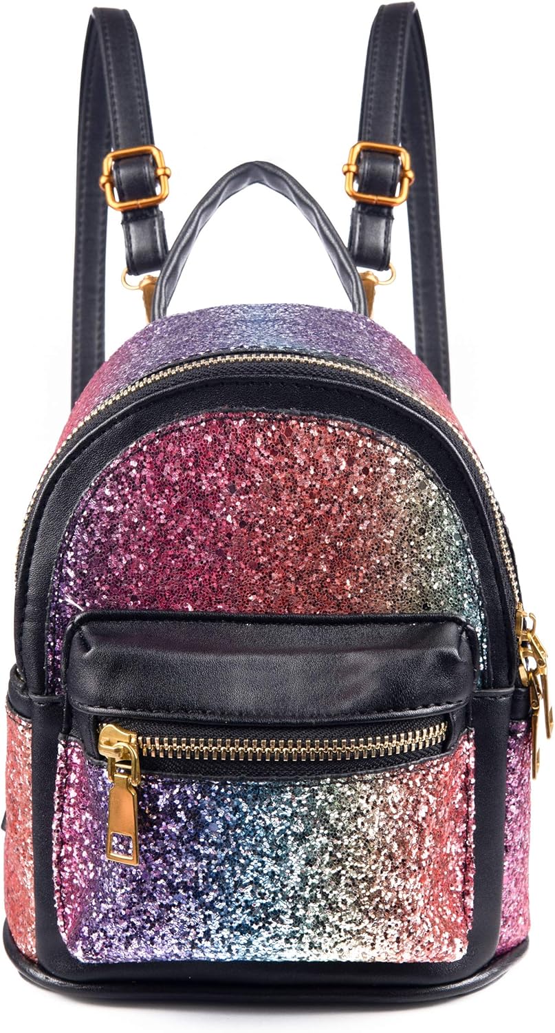 Women Girl Bling Mini Backpack Convertible Shoulder Cross Bags Purse Black-2